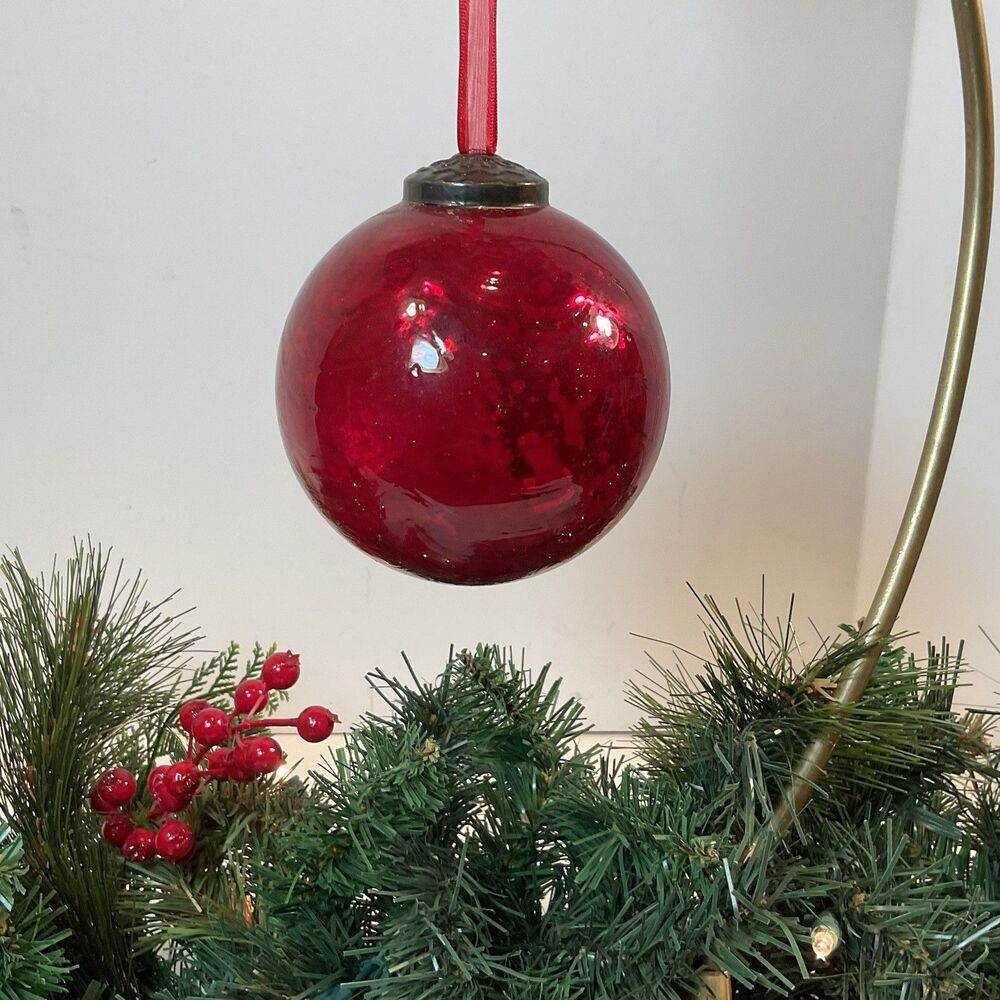 Kugel Style Ornament Ruby Red Glass Christmas Tree Holiday 3.75” Vintage